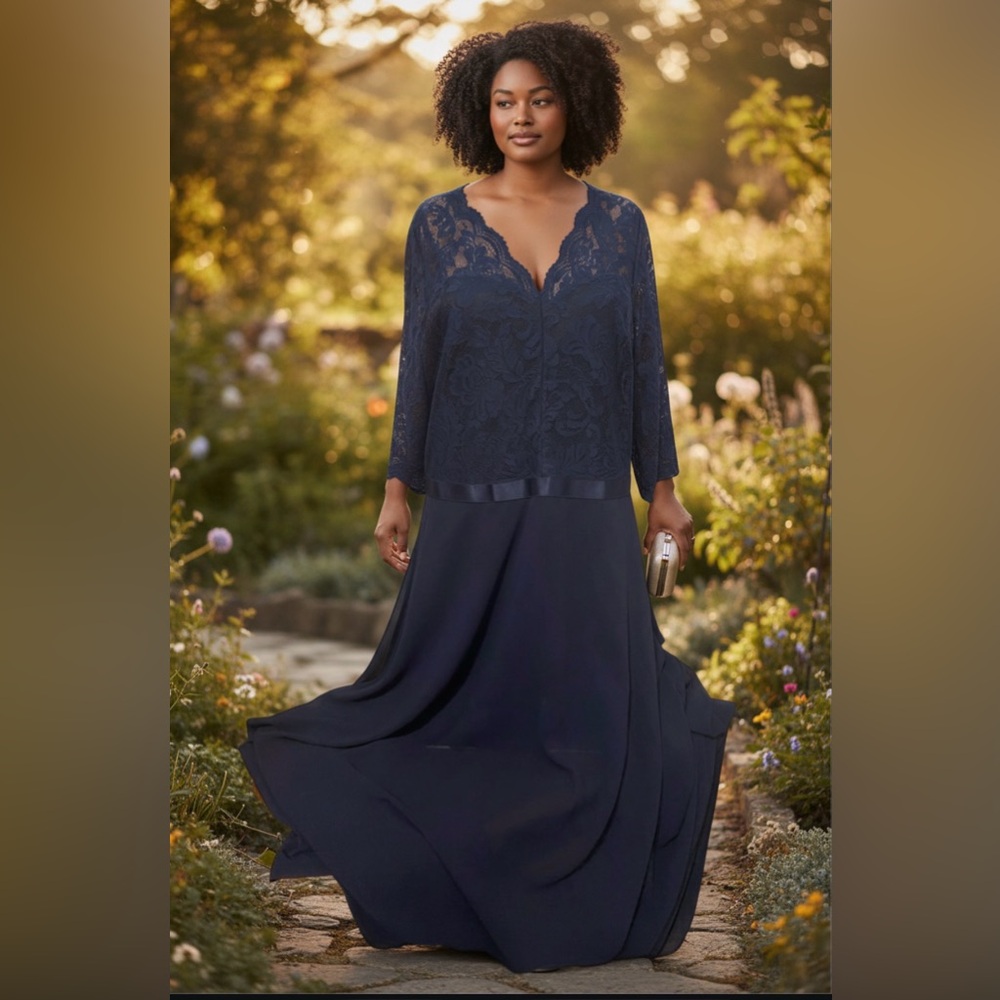 Miusol Elegant Navy Lace Long Sleeve Dress